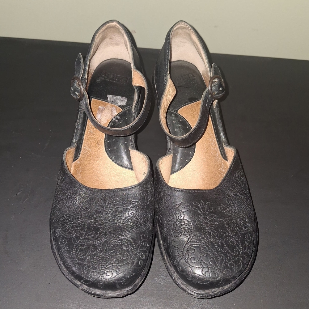 Born Black Embossed Mules